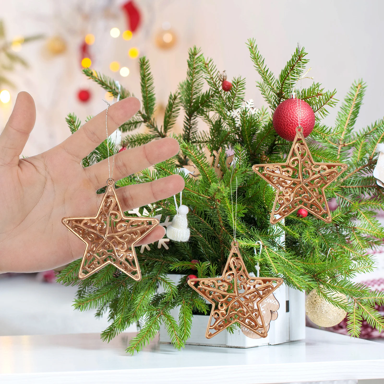 

18 Pcs Hanging Chic Pendant Golden Treetop Plume Decor PVC Charm Prop