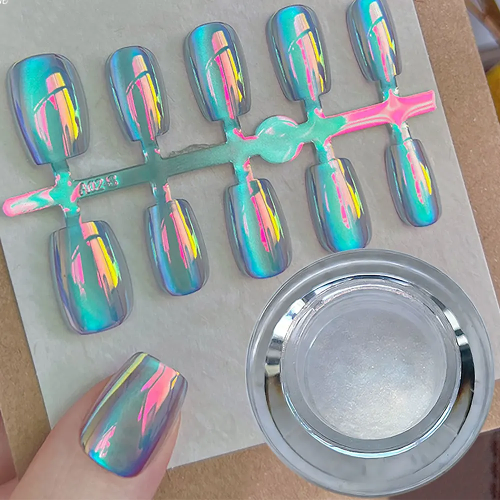 0.3g/jar Aurora Moonlight Nail Art Powder Iridescent Color-Changing Plating Nail Pigment  Glamorous Holographic Rubbing Dust &W2