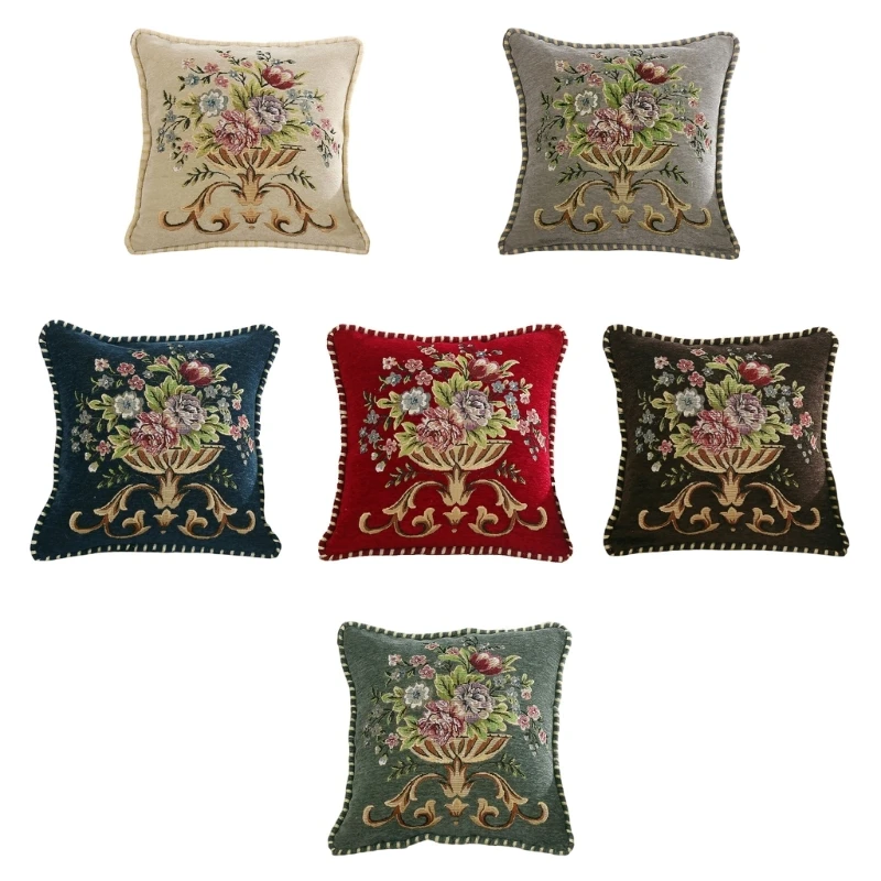 D0AD Embroidery Cushions Case Durability Pillowcase Easily Care Feel Christmas Decors