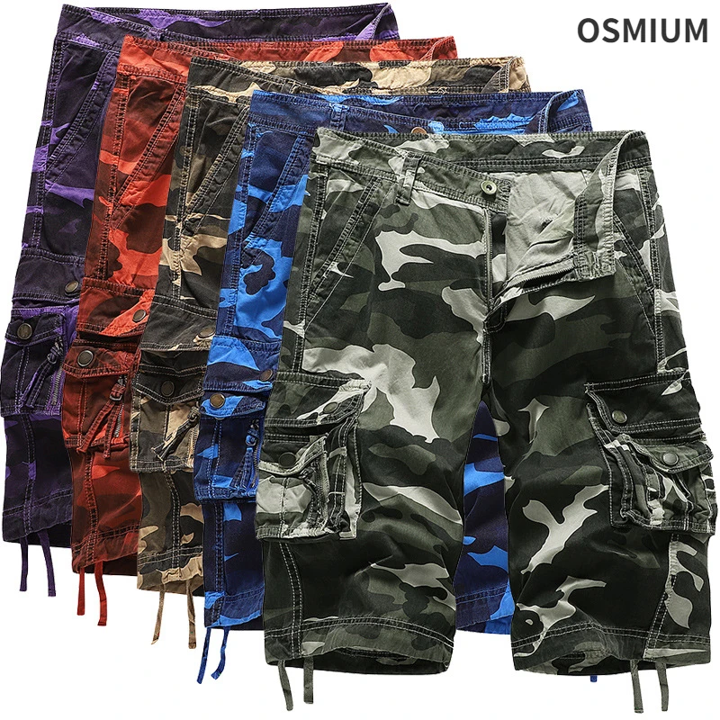 Men Summer Loose Casual Overalls Camouflage Shorts Multi-pocket Short Pants Boys Purple Green Cargo Camo Shorts Plus Size M-6XL