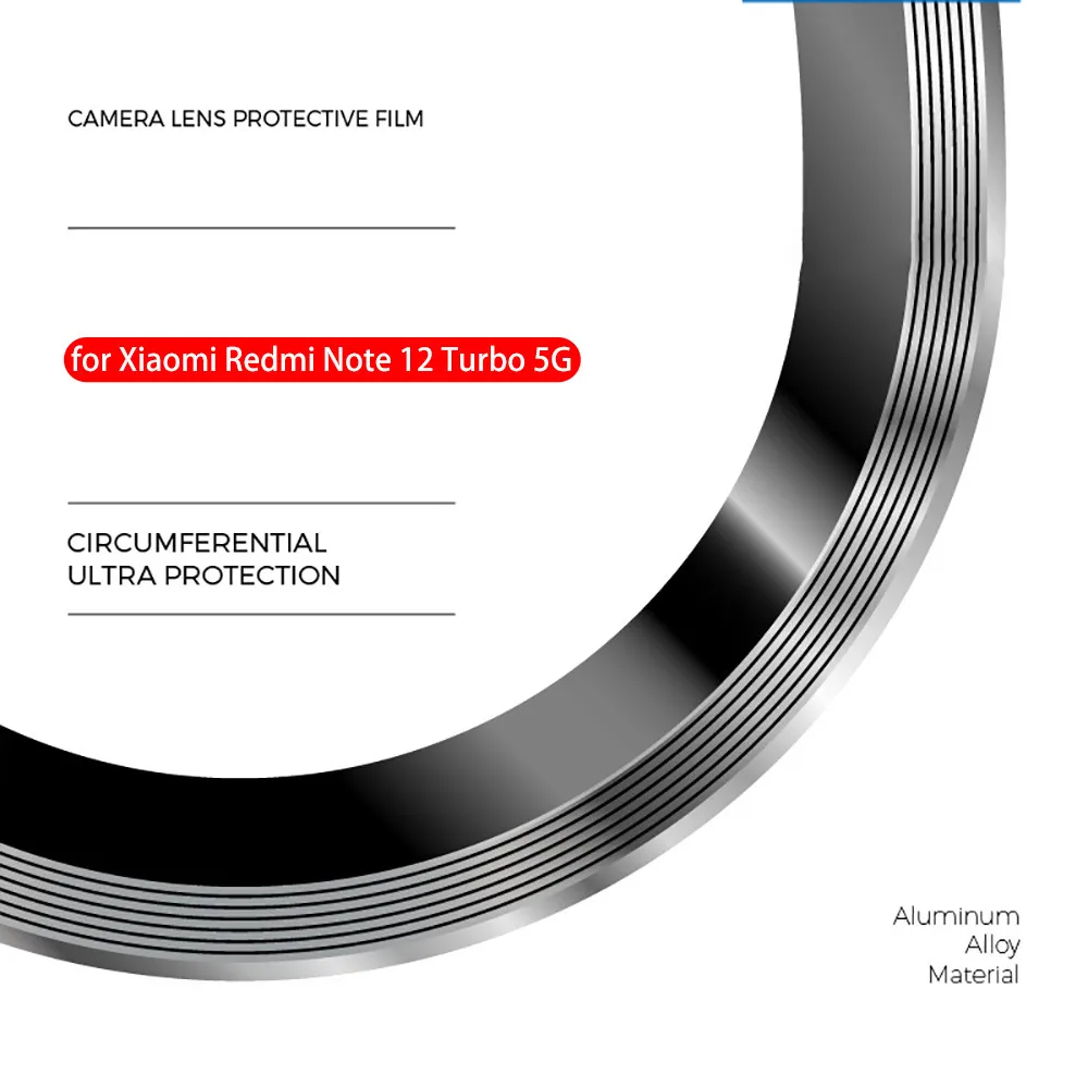Anel da câmera traseira de liga de alumínio 3D Protetor de lente traseiro, Bumper Cover Case, Redmi Note 12 Turbo 5G, Redmi Note 12 Pro Plus, 12 Pro
