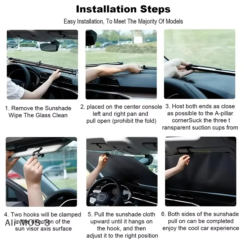 【P】1pair Automatic Retractable Car Sunshade Oxford Cloth Sun Shade Front Windshield Car Sun Visor Auto Outdoor Accessories - view 5
