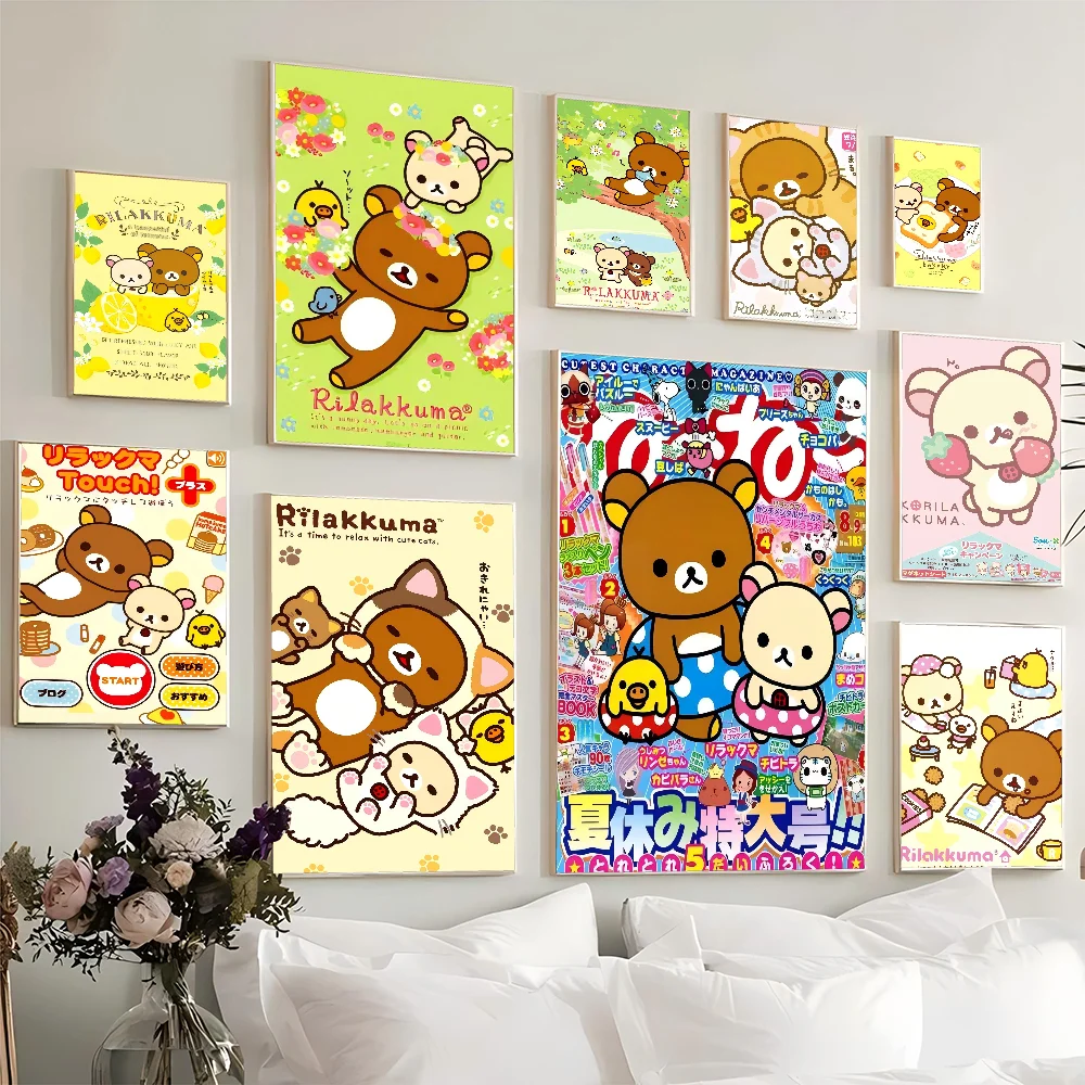 Cartoon Rilakkuma Vintage Posters Sticky Vintage Room Home Bar Cafe Decor Kawaii Room Decor