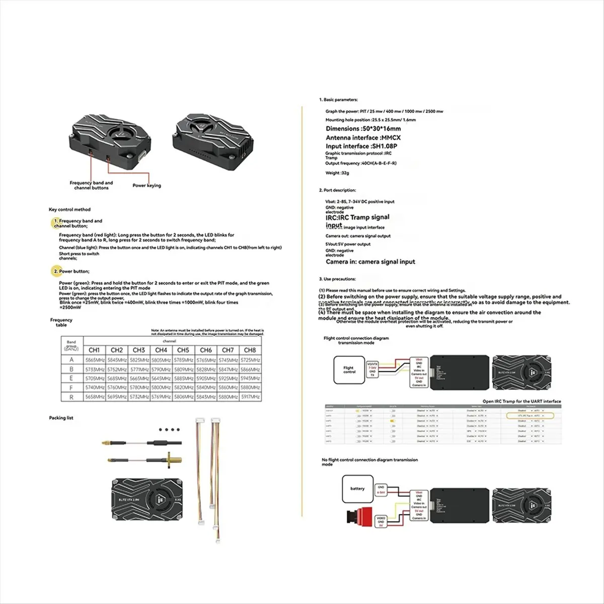 A59E  VTX 5.8Ghz 2.5W with Built-in Microphone, MMCX, IRC Tramp for FPV Drones