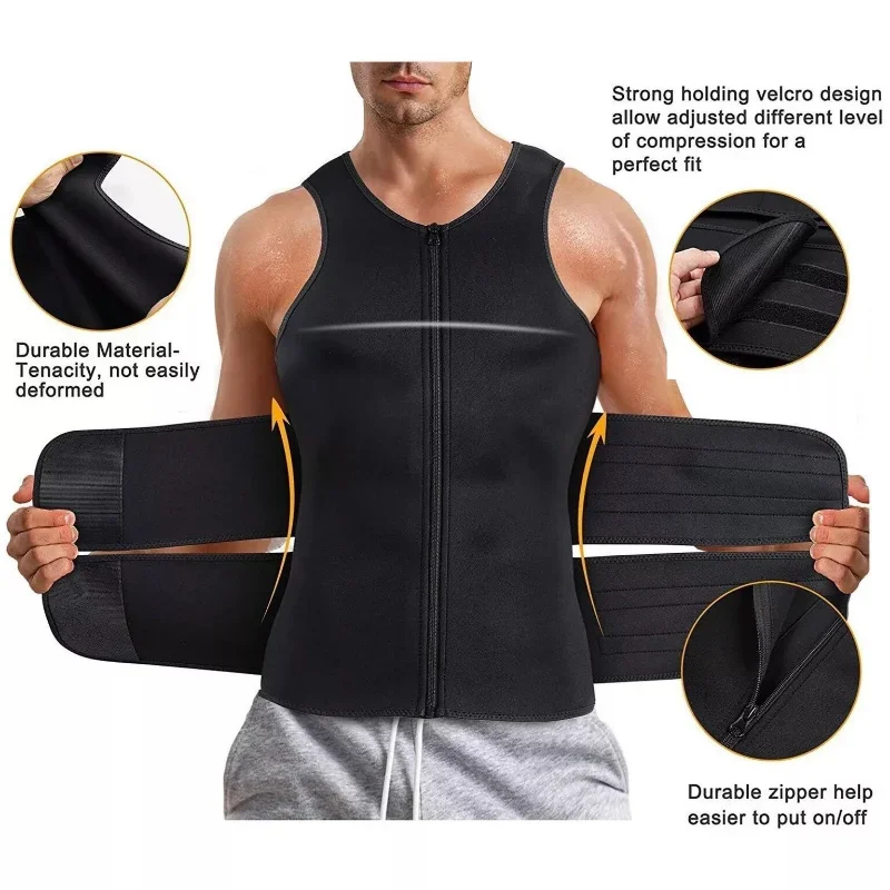 Men's Double Belt Vest Shapewear High Elastic Tummy Control Fitness Compression Sweating Rubber Corset Waist Sports Waist Belt