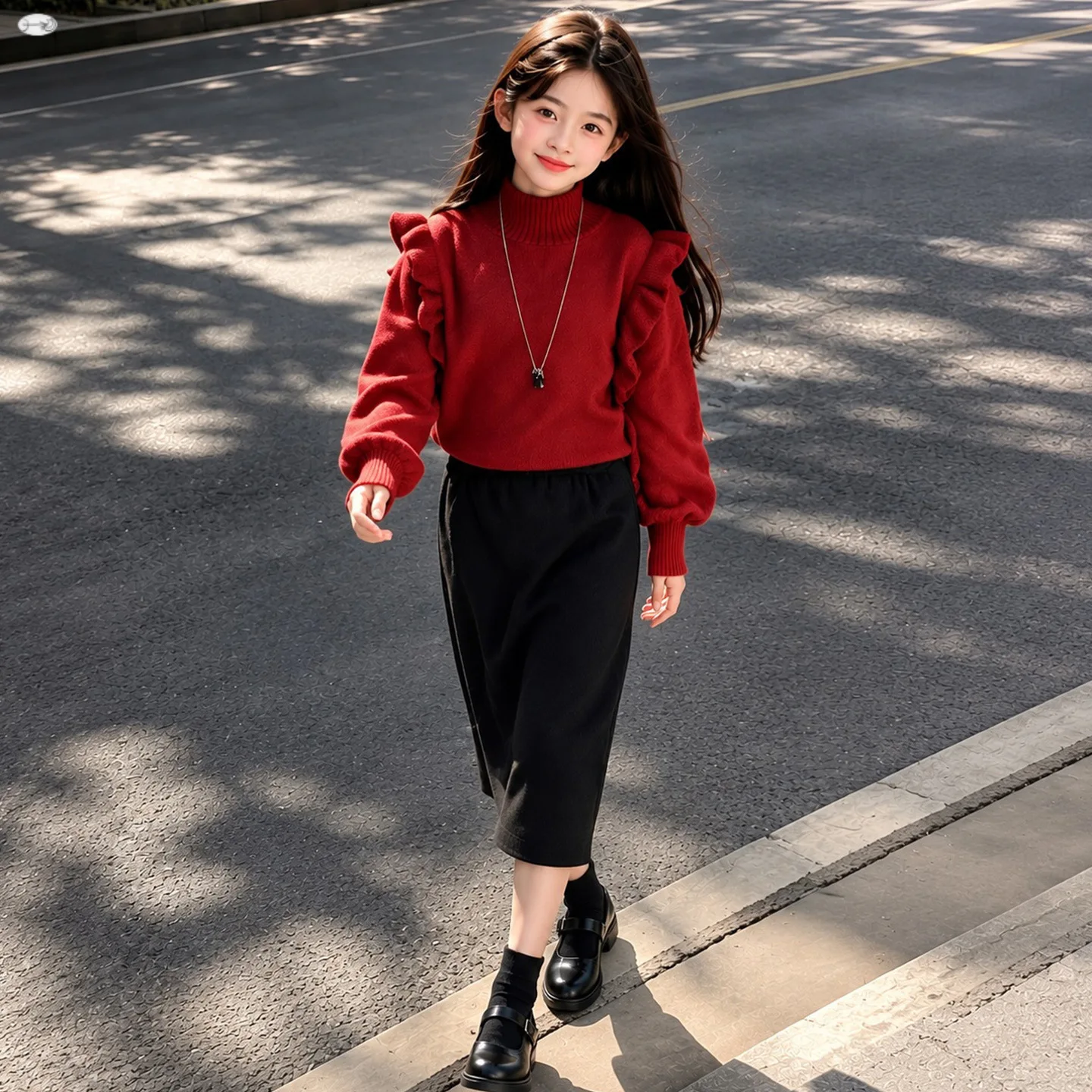 2026 1PC TOP new autumn winter Girls clothes red flounce sweater lace Dresses teenager Kid turtleneck knitted 13 14 15 16 17year