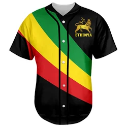 Camisas de Basebol de Mangas Curtas, Camisa Harajuku Engraçada, 3DPrint, África, Etiópia, Native Reggae, Lion Tattoo, Verão, X3