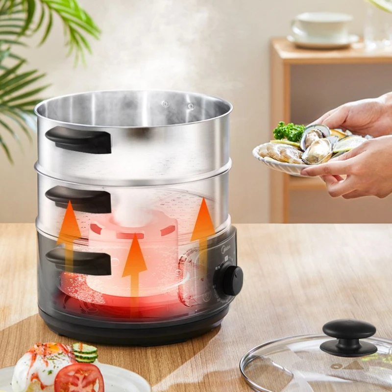 باخرة كهربائية منزلية متعددة الوظائف من الفولاذ المقاوم للصدأ ذات سعة كبيرة، باخرة مؤقتة على البخار، ثلاث طبقات