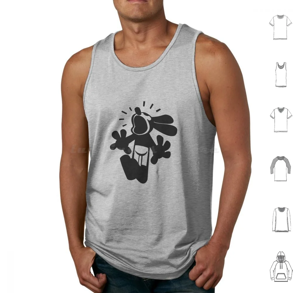 Surprised Oswald Tank Tops Vest Sleeveless Oswald Rabbit Lucky Cartoon Vintage Retro Bunny Character Black White Gray Old
