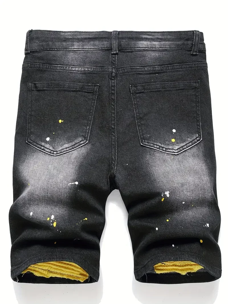 Pantalones cortos de mezclilla elásticos para hombre, de estilo Retro Jeans ajustados, diseño de empalme, 98% algodón, novedad de verano