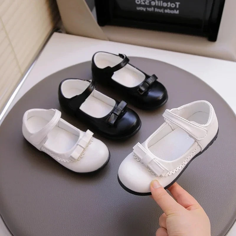

Girls Princess Shoes with Simple Bow Matte Kids School Shoes Black White Children Flat Shoes Round Toes Soild Color 2025 New