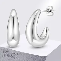 Vnox Minimalist Women Hoop Earrings, Simple Glossy Metal Huggies, Anti Allergy Stainless Steel Hoops Gift for Her