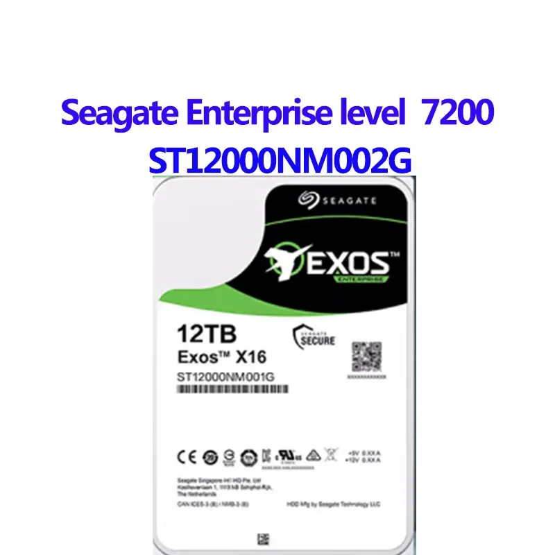 SEAGATE EXOS HDD ST12000NM002G X16 7200 12TB ENTERPRIES 256MB 3.5 SAS HARD DRIVE