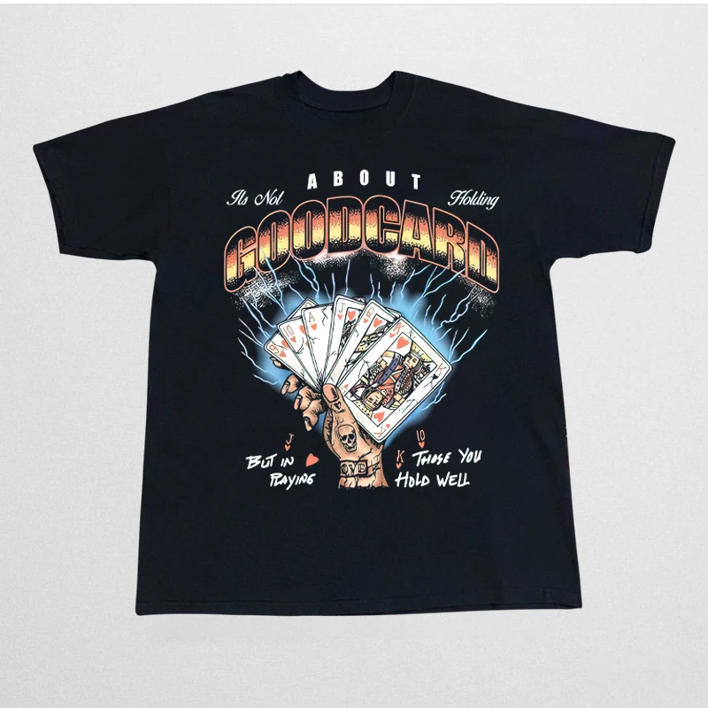 

American Tide Poker Digital Direct Print Американский тяжелый хлопок с коротким рукавом Высококачественная роскошь для мужчин и женщин Топ Y2k