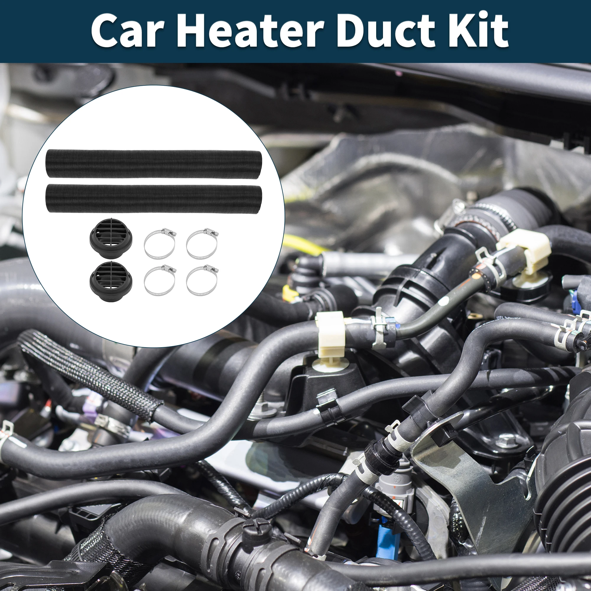 

UXCELL Car Heater Duct Kit 42mmID 100cm Max L with Air Vent Outlet Cover Clamp