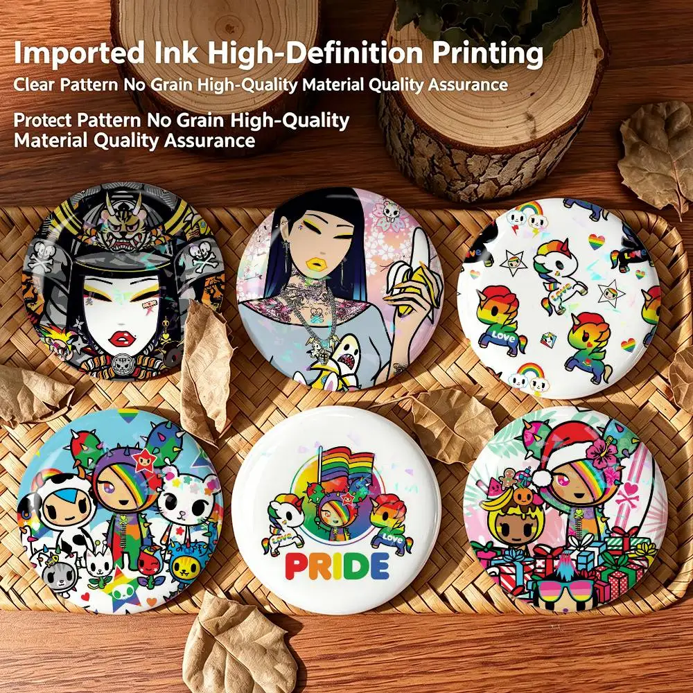 Cute Magical T-Tokidoki-s Custom Tinplate Round Button Badges Pins Brooches for Clothes Backpack