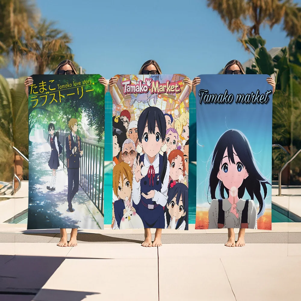 T-Tamako Market Beach Towels Shower Towel Sauna Travel Spa Microfiber Quick Dry Gym Accessories Cute Room Decor