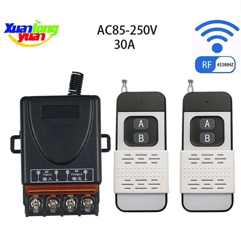 

Радиочастотный пульт дистанционного управления 433 МГц, переключатель переменного тока 110 В, 220 В, 30 А, беспроводной релейный приемник и передатчик, дальность 1000 метров