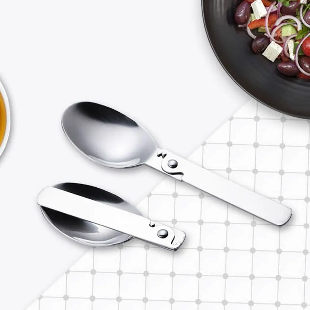 Stainless Steel Folding Spoon Portable Travel Tableware Soup Spoon Ice Cream Dessert Spoon Coffee Tea Spoon Kitchen Tool