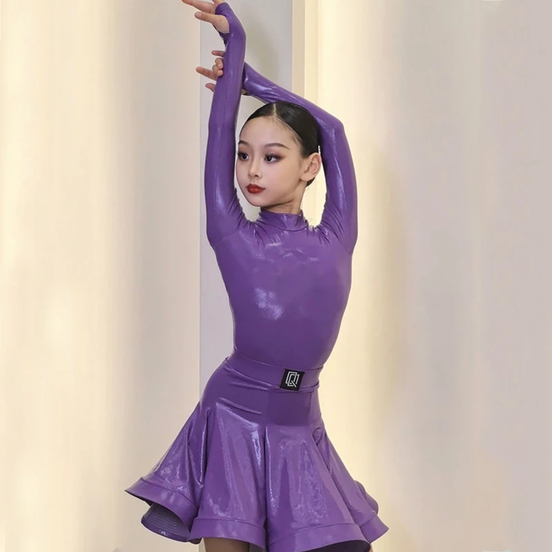 6 Colors Bright Leather Latin Dance Professional Dresses Girls Ballroom Dance Competition Clothes Stage Performance Wear SL9720