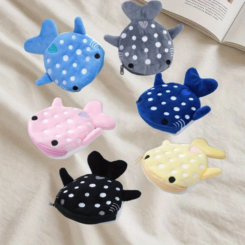 4 قطع، محفظة عملات معدنية من القطيفة على شكل قرش كرتوني، قلادة لطيفة، حقيبة كابل بيانات، حقيبة بسحاب، مناسبة لعيد الميلاد والهالوين وعيد الشكر.