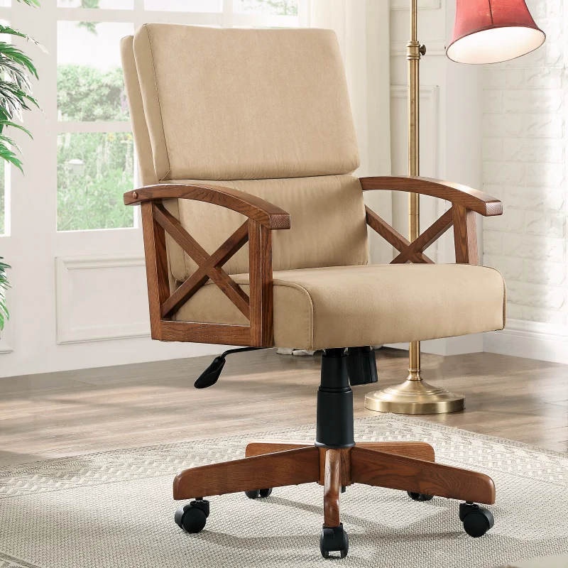 American solid wood home office lift swivel chair soft seat high backrest