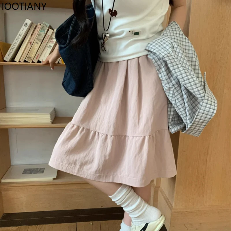 Japanese Women's Casual Skirt Spring Summer 2025 High Waist A-line Fashion Skirt College Style Skirt High Waist Umbrella Skirt
