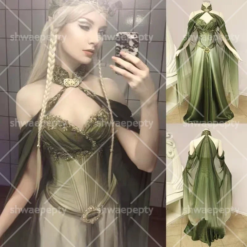 Fantasy Victorian Prom Dresses Sage Green Long Retro Wedding Party Gowns With Wrap Lace Appliques Corset Formal Evening Dress