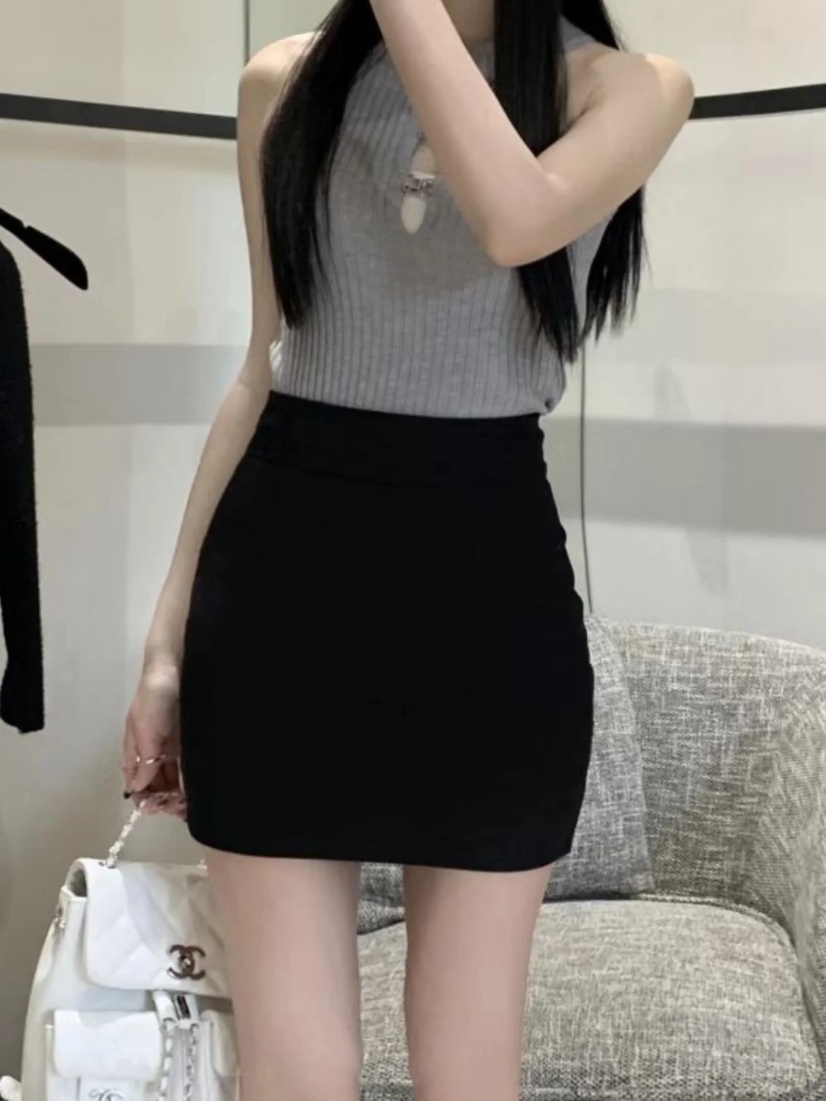 Gonna da abito micro elasticizzata a vita alta da donna ort aderente OL Sle avvolgente intorno alla gonna Silhouette a trapezio adatta ai pendolari