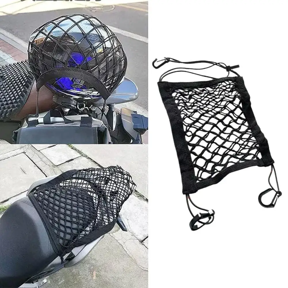 Motorcycle Cargo Net High Elastic Double Layer Storage Rubber Band For Helmet Luggage Mesh Net With Hooks Trunk Bag Accessories