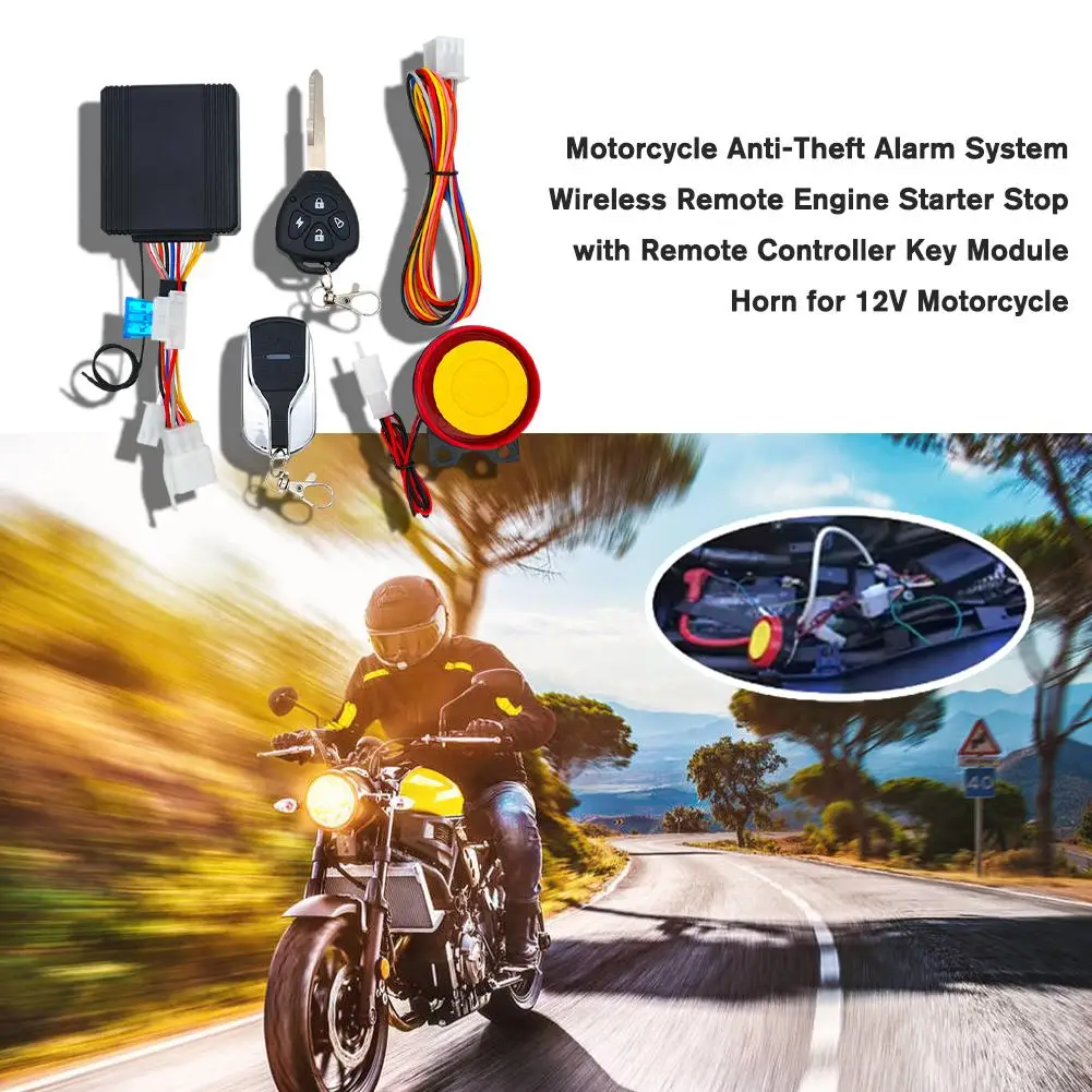 Motorcycle Anti-Theft Alarm System Wireless Remote Engine Starter Stop With Remote Controller Key Module Horn For 12V Motor D5B2