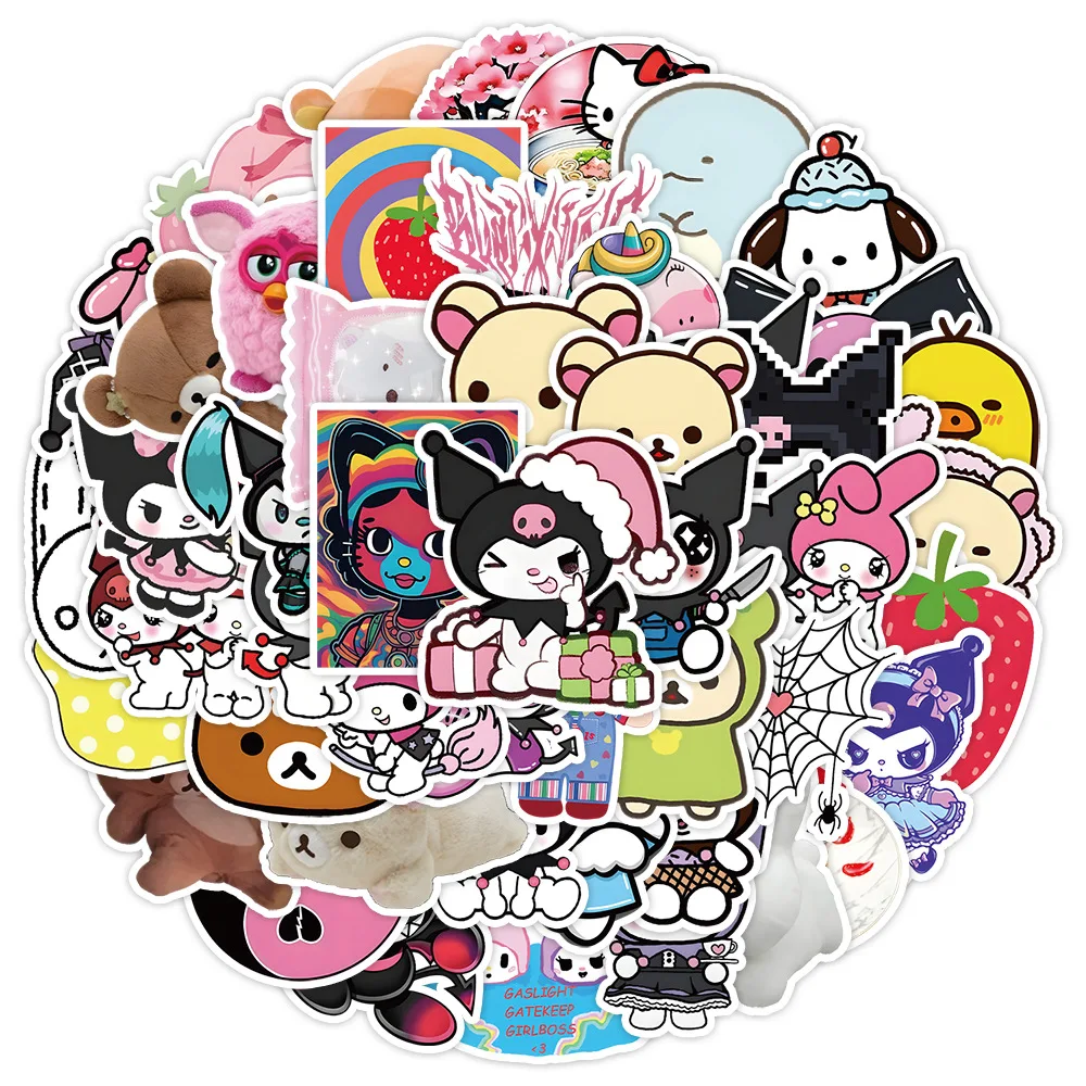 Paquete de pegatinas de Sanrio para niños, calcomanías impermeables de Hello Kitty, Kuromi, My Melody, Pompón, Cinnamoroll, 10/30/50 piezas