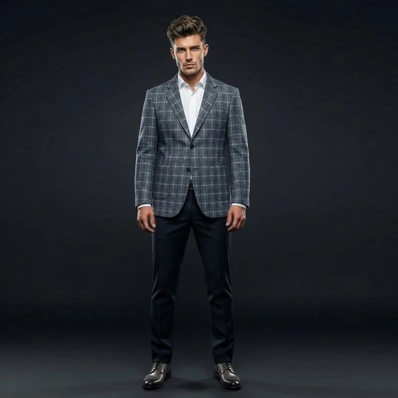 Mens Plaid Wool Blend Blazer Slim Fit Business Formal Suit Jacket Versatile Check Pattern Outerwear