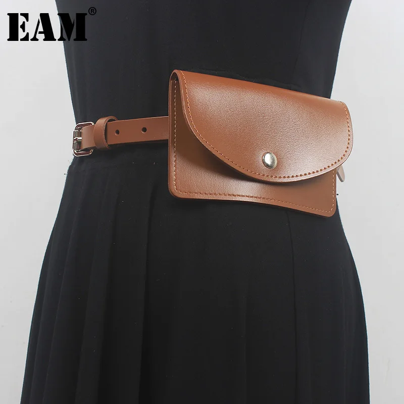 [EAM] Pu Leather Caramel Color Mini-bag Long Belt Personality Women New Fashion Tide All-match Spring Autumn 2024 1DH6355