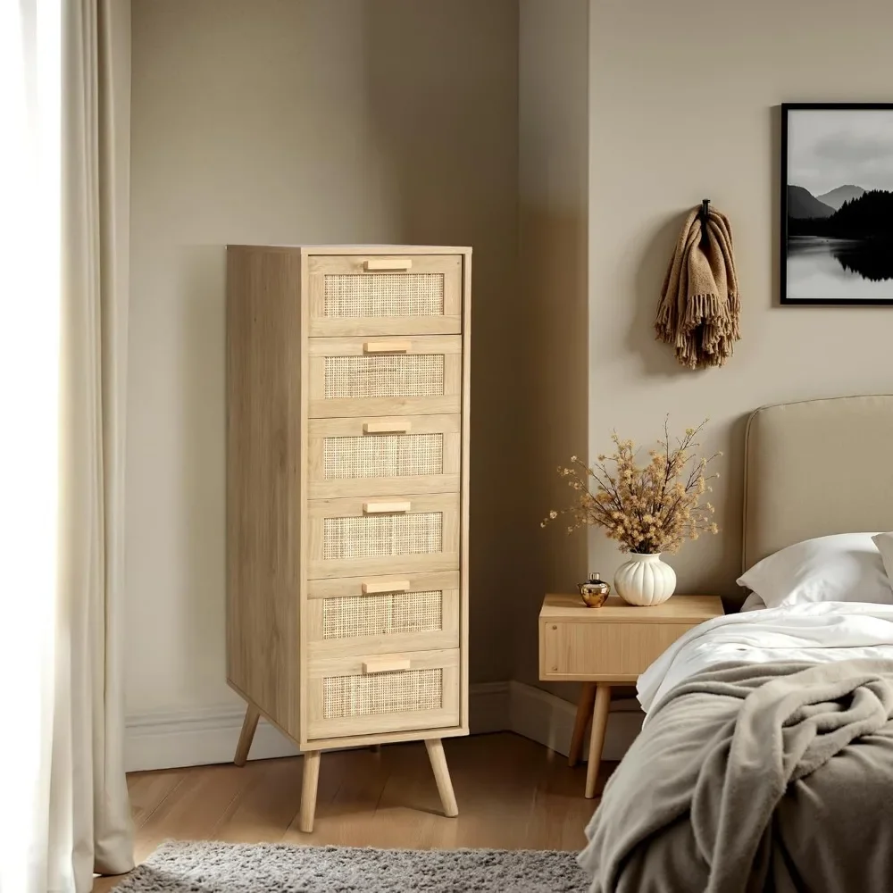 cassettiera in rattan per camera da letto, cassettiera alta con 6 cassetti decorati in rattan fatti a mano, cassettiera piccola per soggiorno, clo