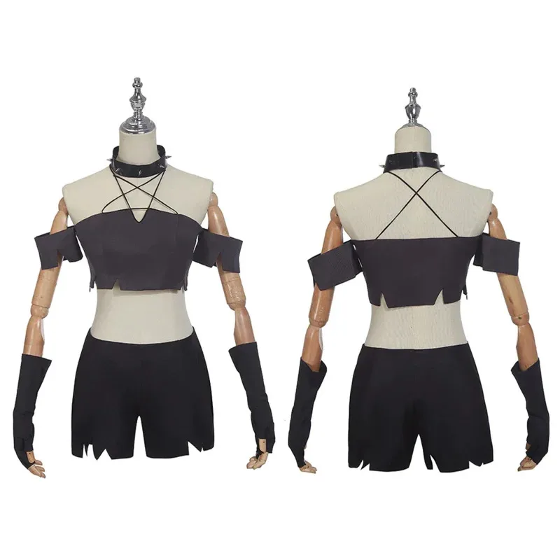 Anime Loona Cosplay Helluva Boss disfraces para mujeres adultas Sexy cuello Halter chaleco pantalones cortos traje negro trajes fiesta de Halloween b;4.f'