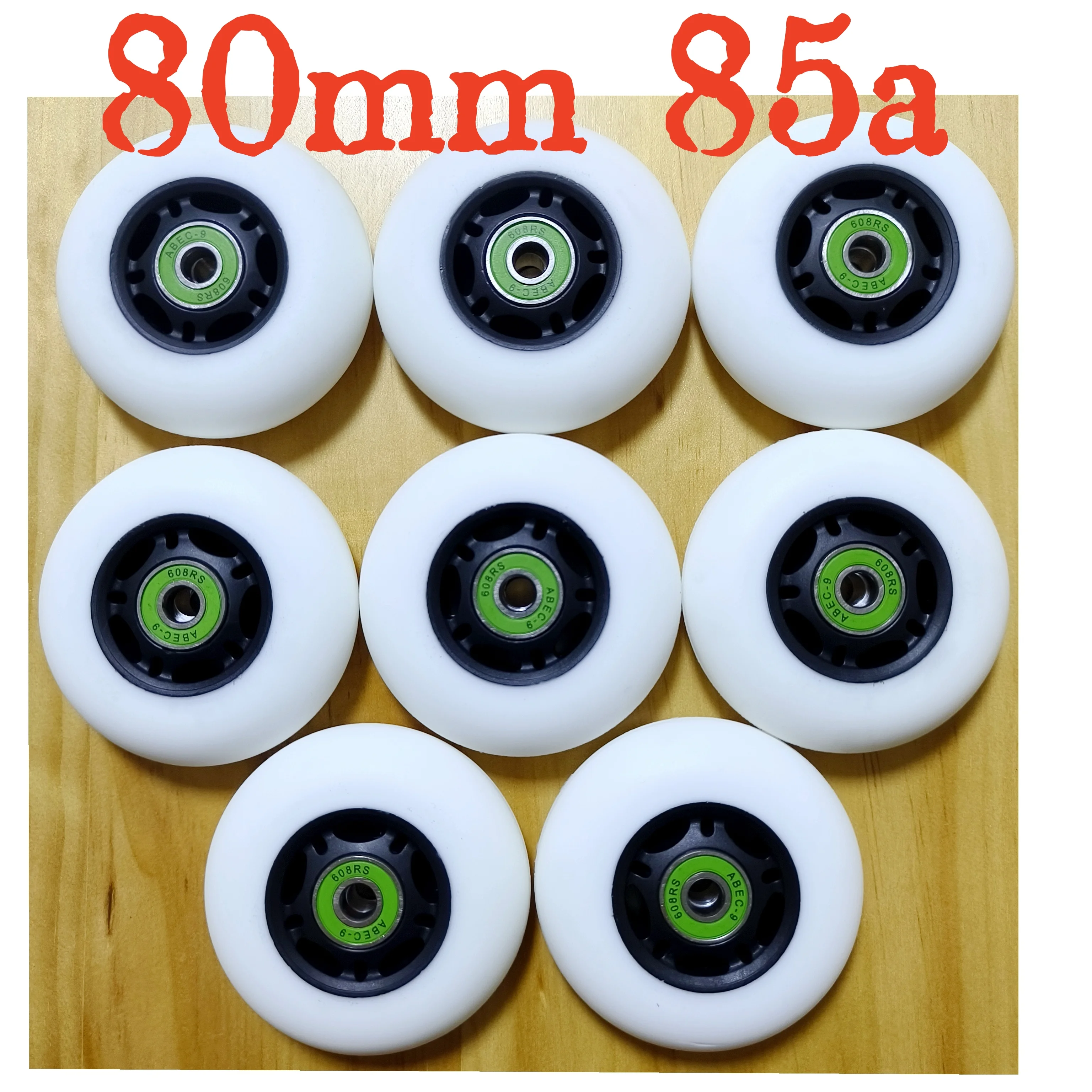 インラインスケートホイール-ブラック-ホワイト-80mm-85a-8個-ロット