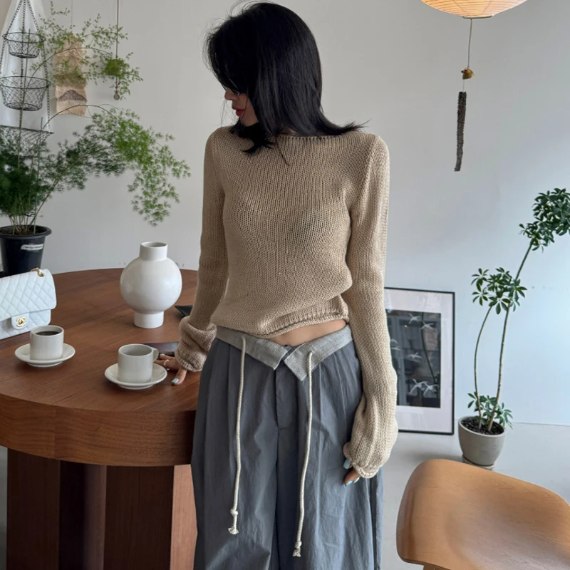 

Korean Sle Long Sve Knitted Hollow out Women's Faionable Inner And Outer Wear Spring New Arrival Casual Top