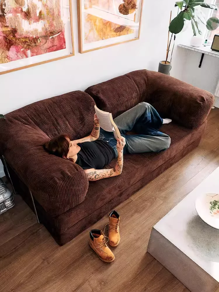 Retro corduroy fabric sofa, small living room, quiet, ancient style, detachable and washable lazy sofa bed