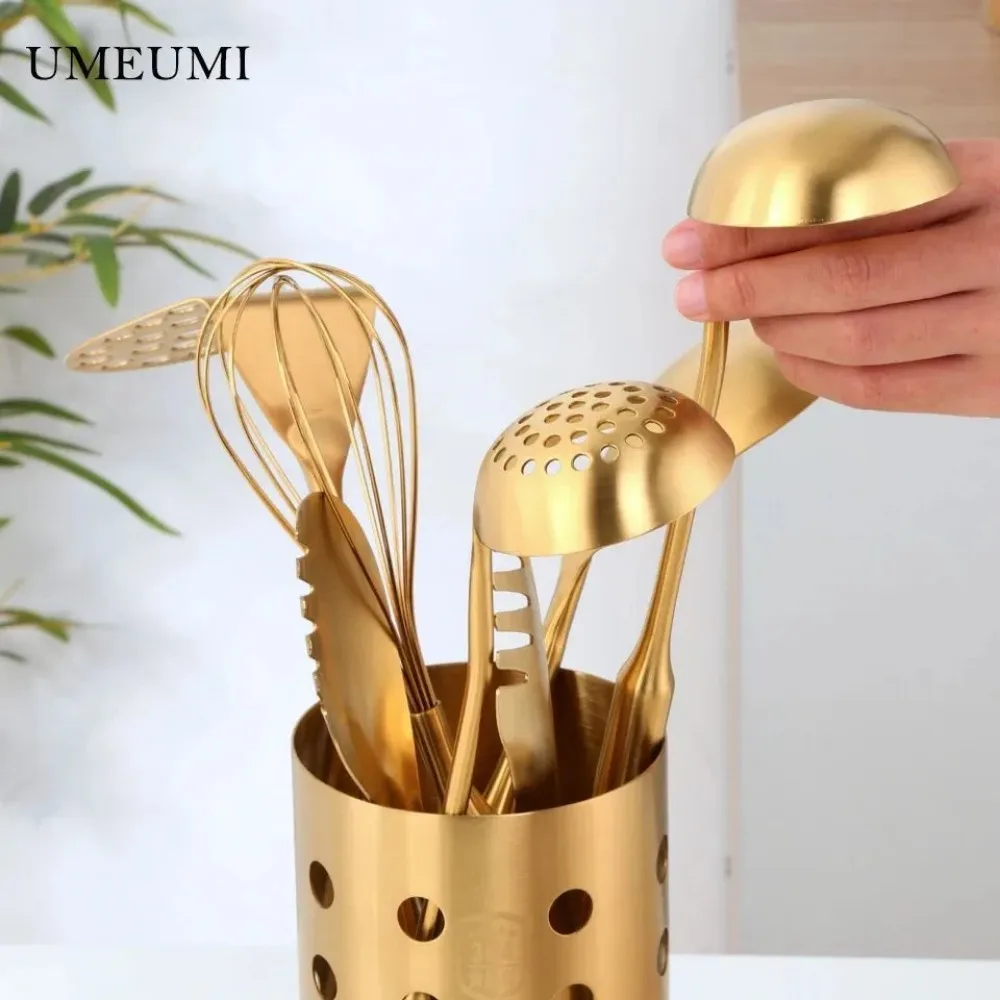 304 Golden Stainless Gift Set of Stainless Steel Kitchen Utensils Cooking Spoon 7 Prem Ложка Кулинарная 7 Предм