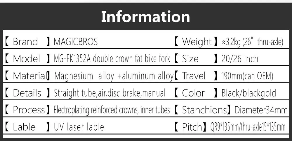 20x4.0 26*4.0 MTB Dual-Motor Luftfederungsgabel QR 9*135mm 15*135mm Strand Schnee Motorrad Elektro E-Bike Doppelkronen-Luftgabel – Detail 2