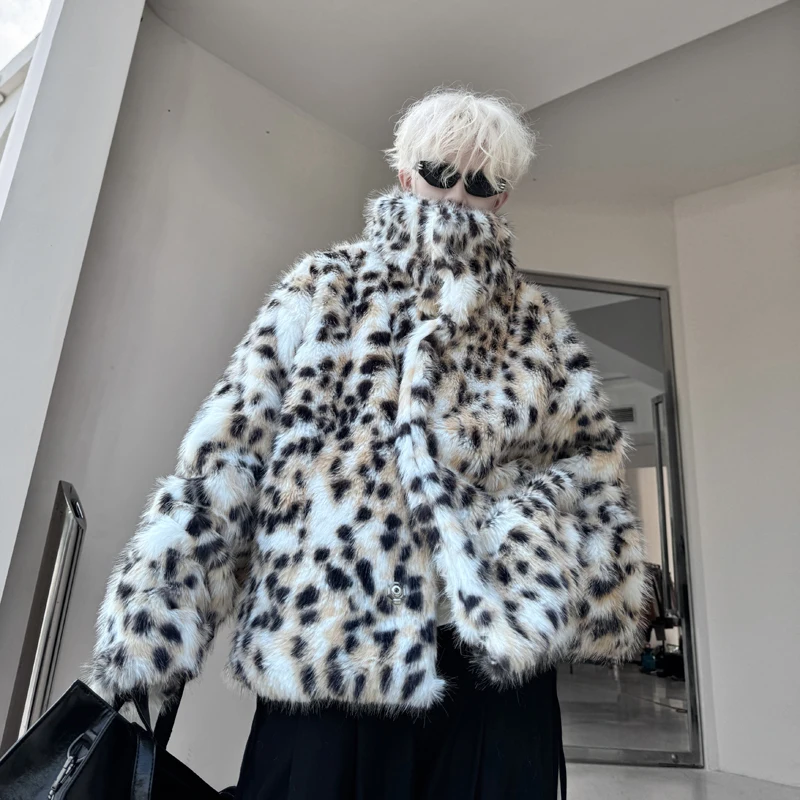 2024 outono inverno moda alta rua na moda personalidade bonito leopardo impressão pele algodão-acolchoado casaco das mulheres dos homens casacos de pele do falso