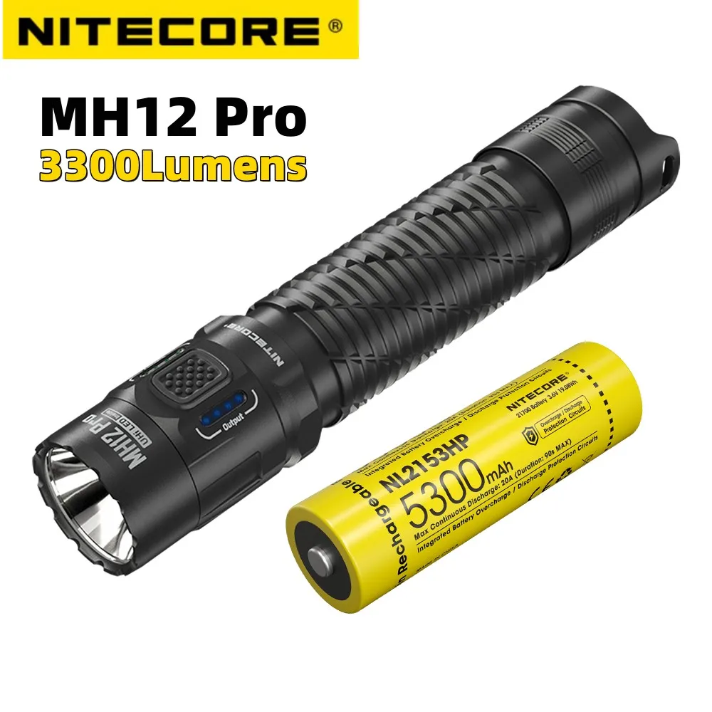 NITECORE MH12 Pro USB-C Rechargeable Compact Flashlight 3300 Lumens Tactical UHi 40 LED Beam Torch Lantern with 5300mAh Battery