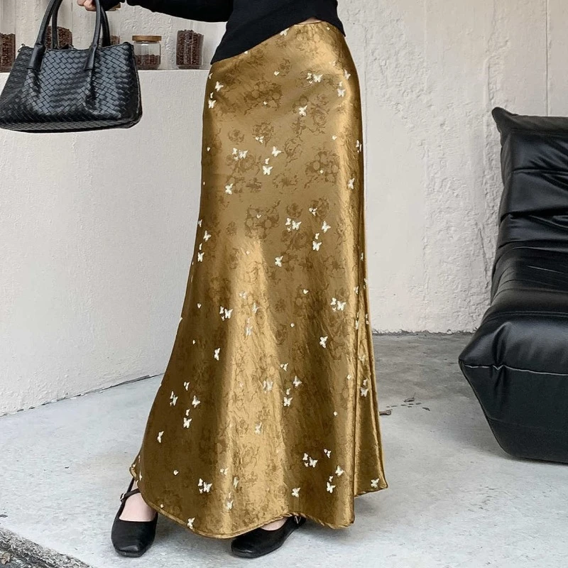 

Seoulish High Waist Vintage Butterfly Printed Women's Mermaid Long Skirts 2025 New Autumn Chinese Fishtail Wrap Skirts Female