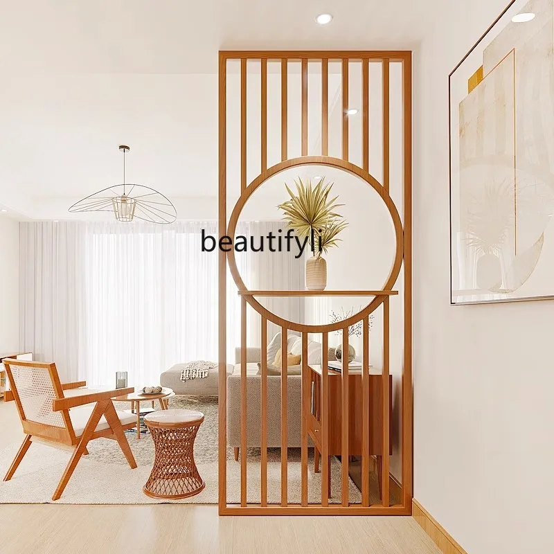 Log custom Japanese door screen partition living room grille shelf dining room cherry wood flower grid solid wood furniture