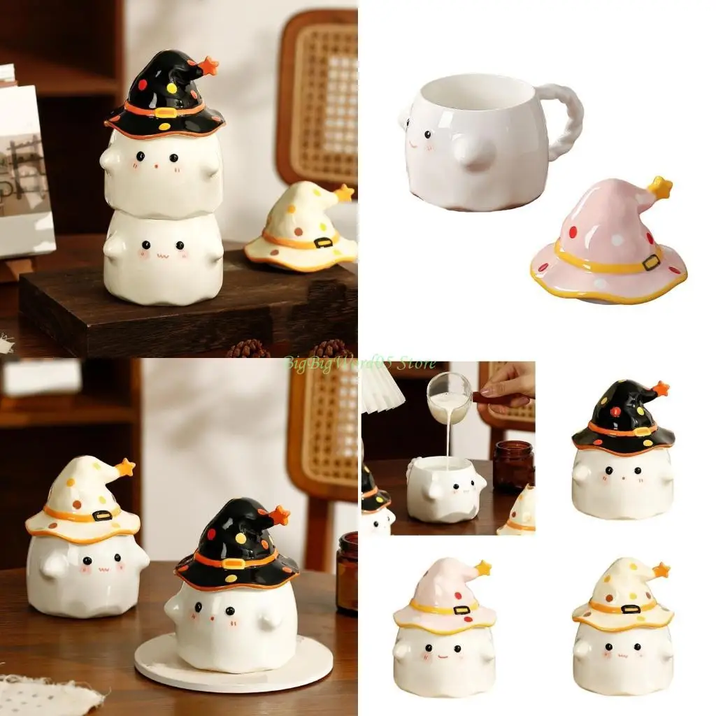 

24TE Cartoon Halloween Ceramic Coffee Mug Porcelains Lattes Cups Comfortable Grip