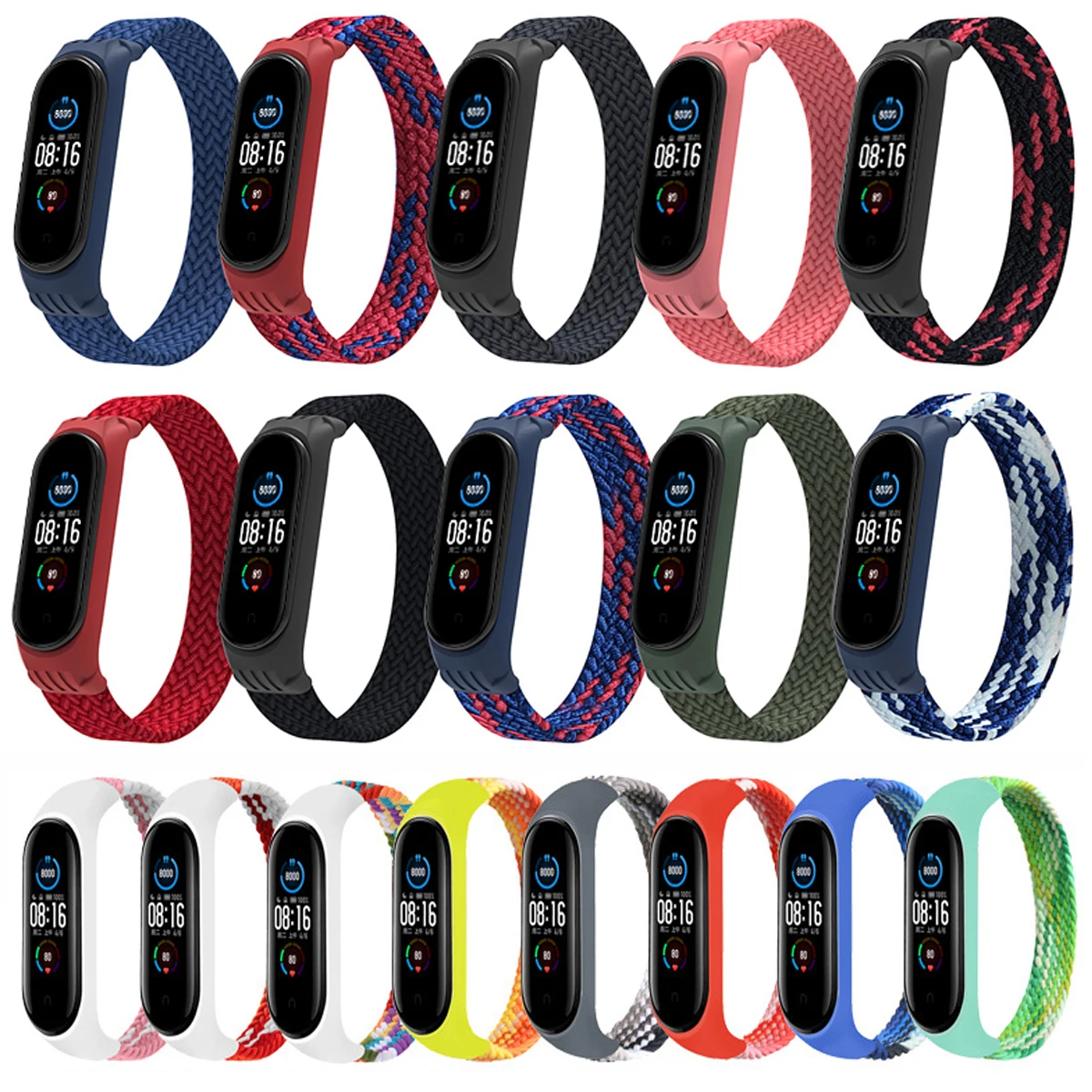 Braided Solo Loop for xiaomi Mi band 7 Watch Strap Nylonelasticity Bracelet smart Miband6 belt on Mi band 7 8 6 5 4 3 watchband