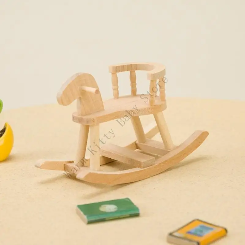 

1/12 Scale Dollhouse Bedroom Furniture Wooden Rocking Horse Model Miniature Rocking Horse Chair For Doll House Living Room