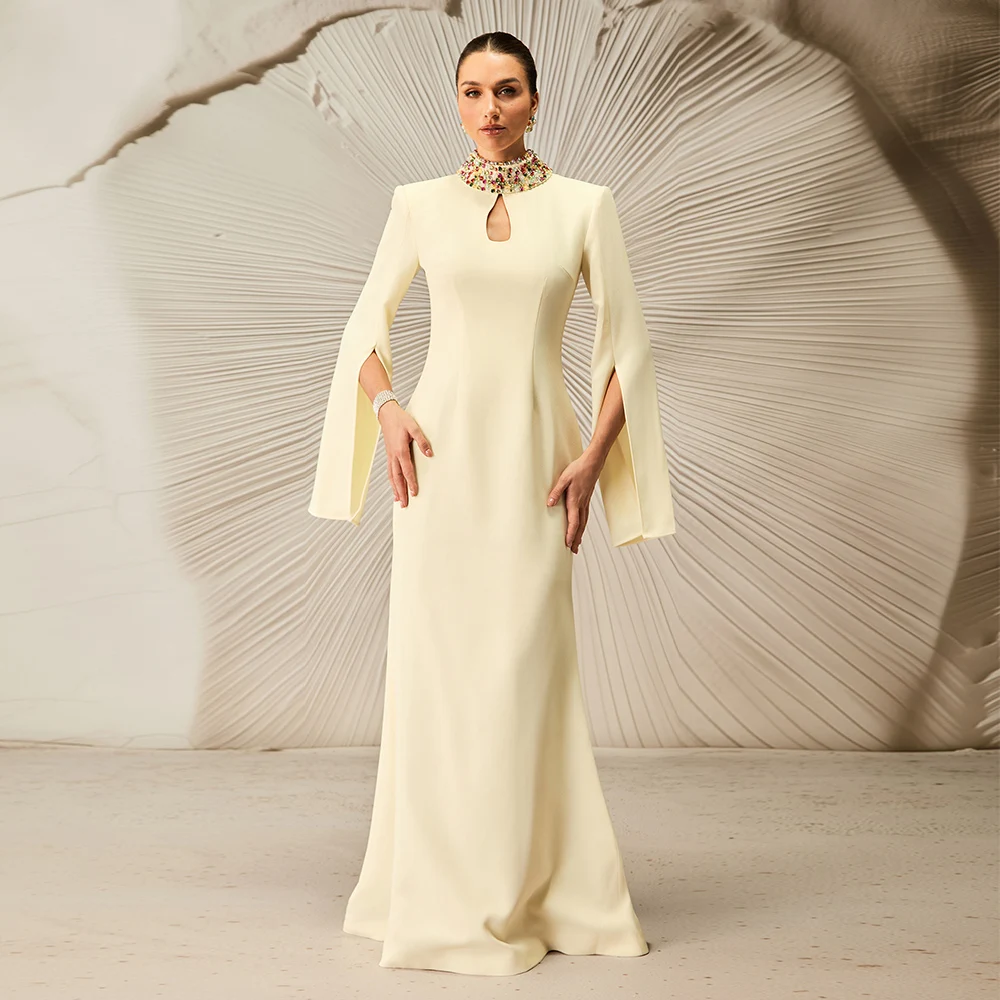 

Mermaid Evening Dress Crystal High Collar Cut-out Cloak Sleeves Women's Evening Gowns Long Trumpet Elegant Wedding Guest Dresses