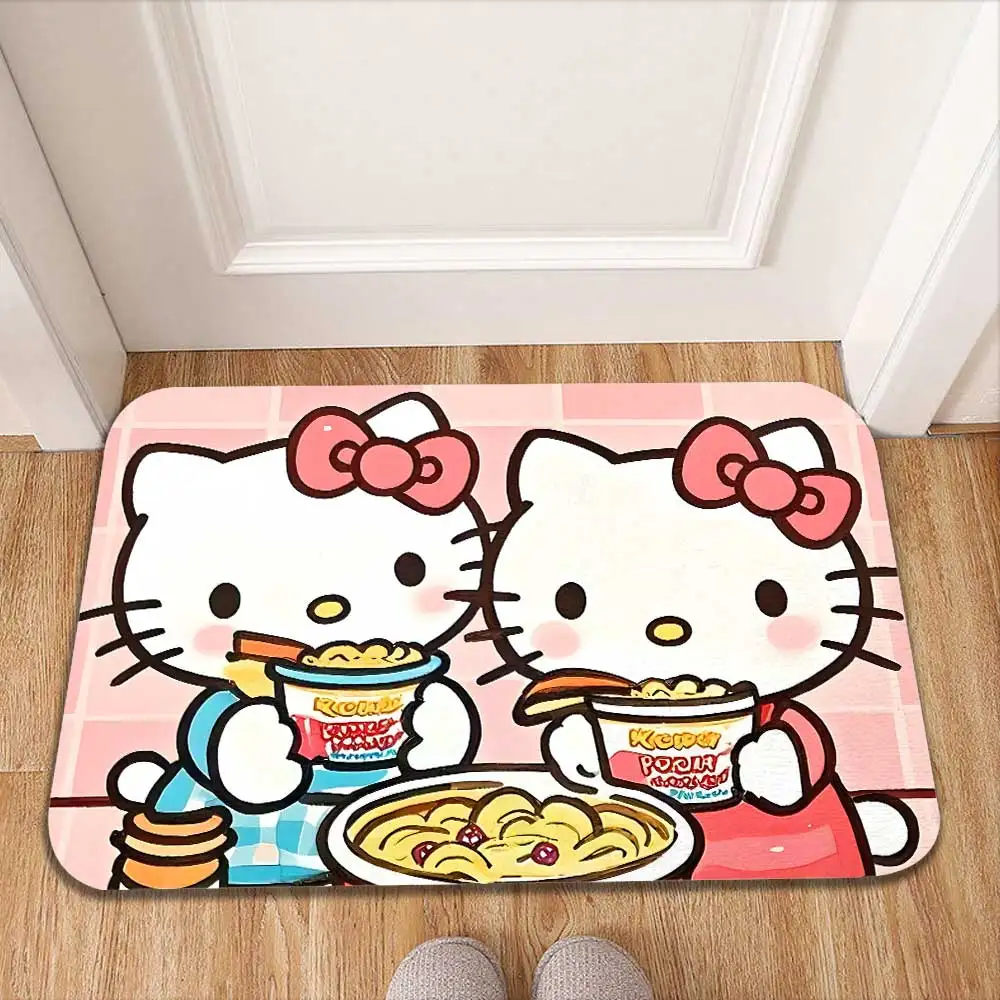 Alfombra de dormitorio con fideos Ramen, felpudo de entrada de gatito rosa, alfombra antideslizante para baño, alfombras suaves